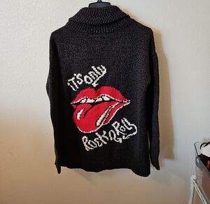 Lucky Brand Black Turtleneck Sweater with Red Lip Graphic